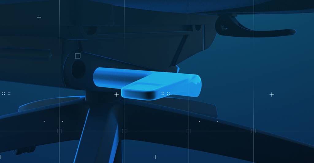 Hebel links unter dem Sitzkissen zum Anpassen der Sitzneigung des RECARO Exos. 