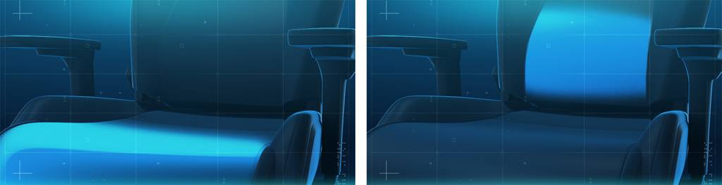 EXO Gaming Seat: Darstellung der Lordosenstütze und des Anti-Submarining-Hügels